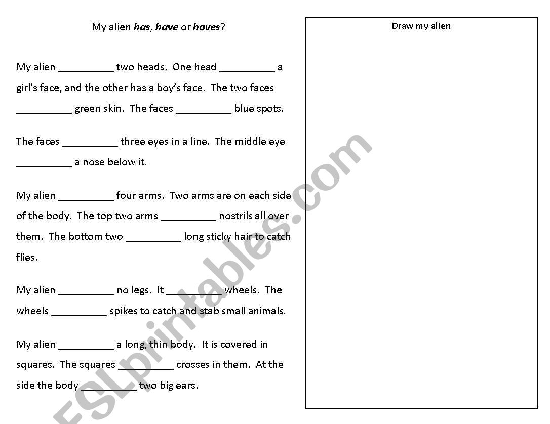 My laien has, have or haves worksheet