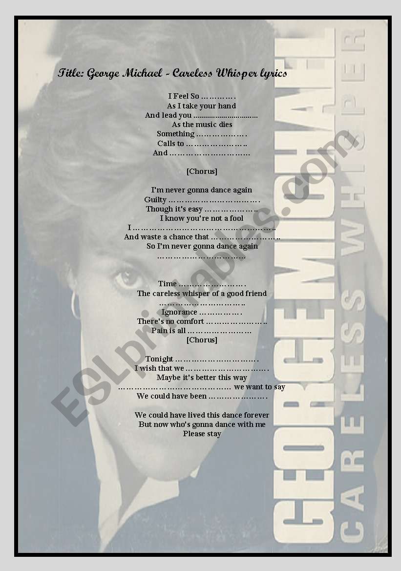 careless whisper lyrics worksheet