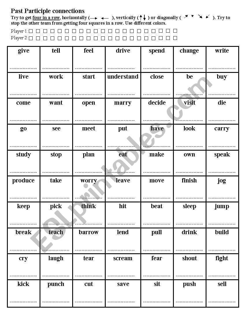 Past participle Connections worksheet