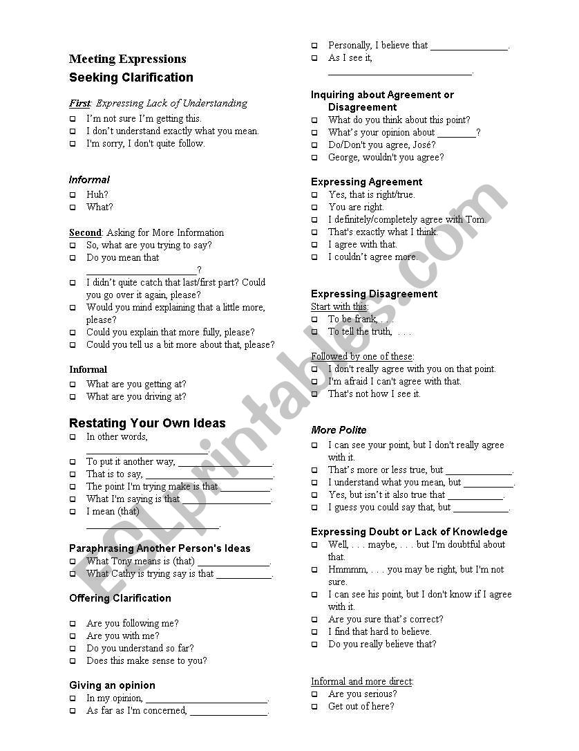 expresions worksheet