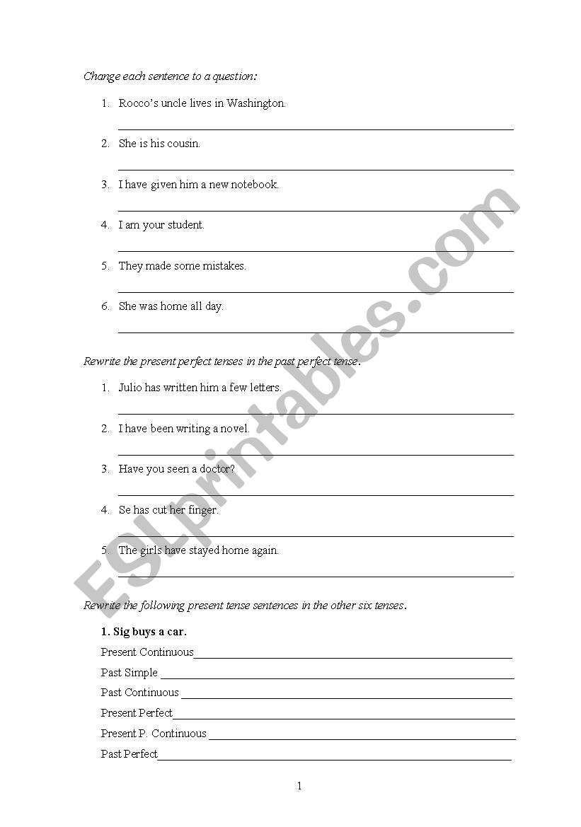 Review Tenses worksheet