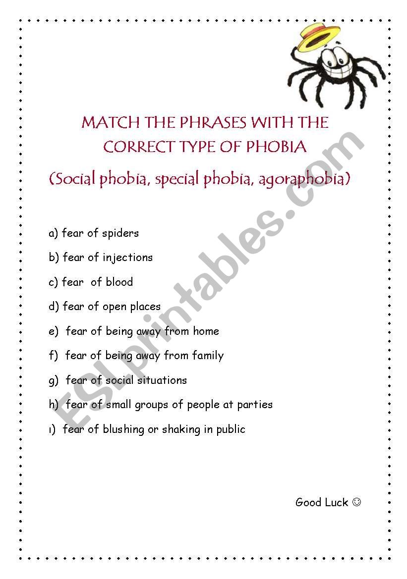 Phobias worksheet