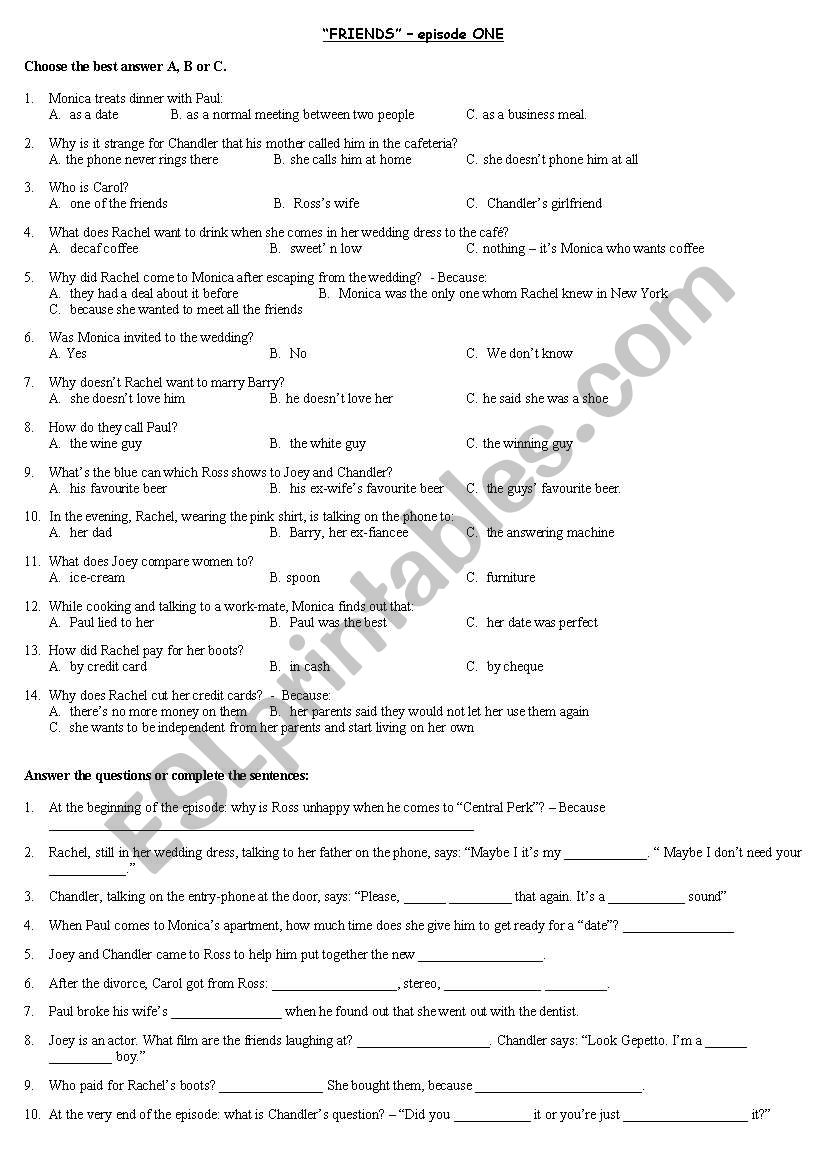 Worksheet for the first episode of 