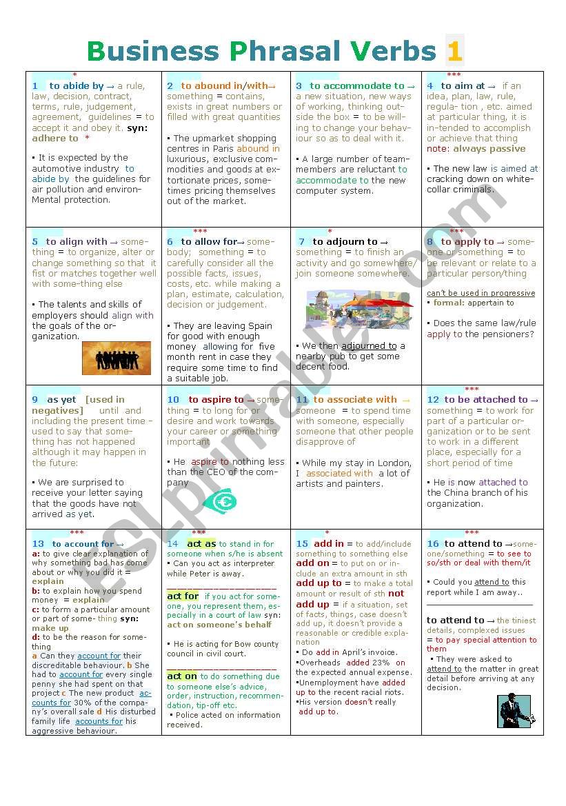 Business/Normal Phrasal Verbs 1  with examples and definitons