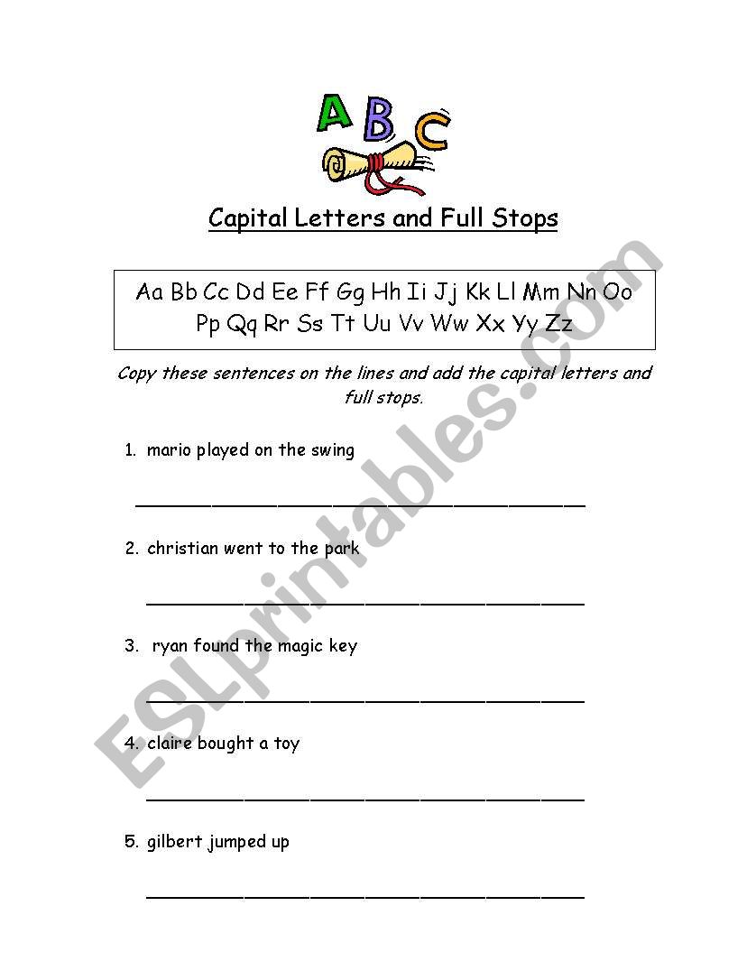 Capital letters and fullstops worksheet