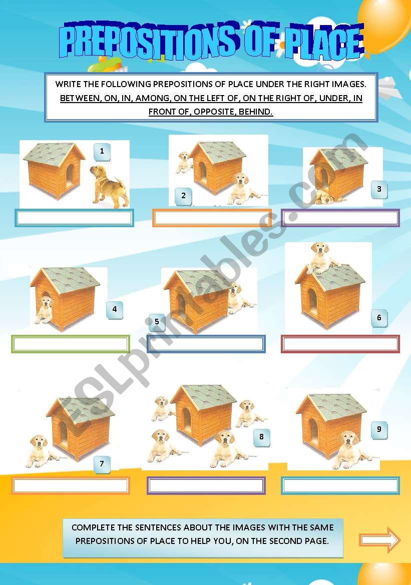 PREPOSITIONS OF PLACE 2 pages worksheet