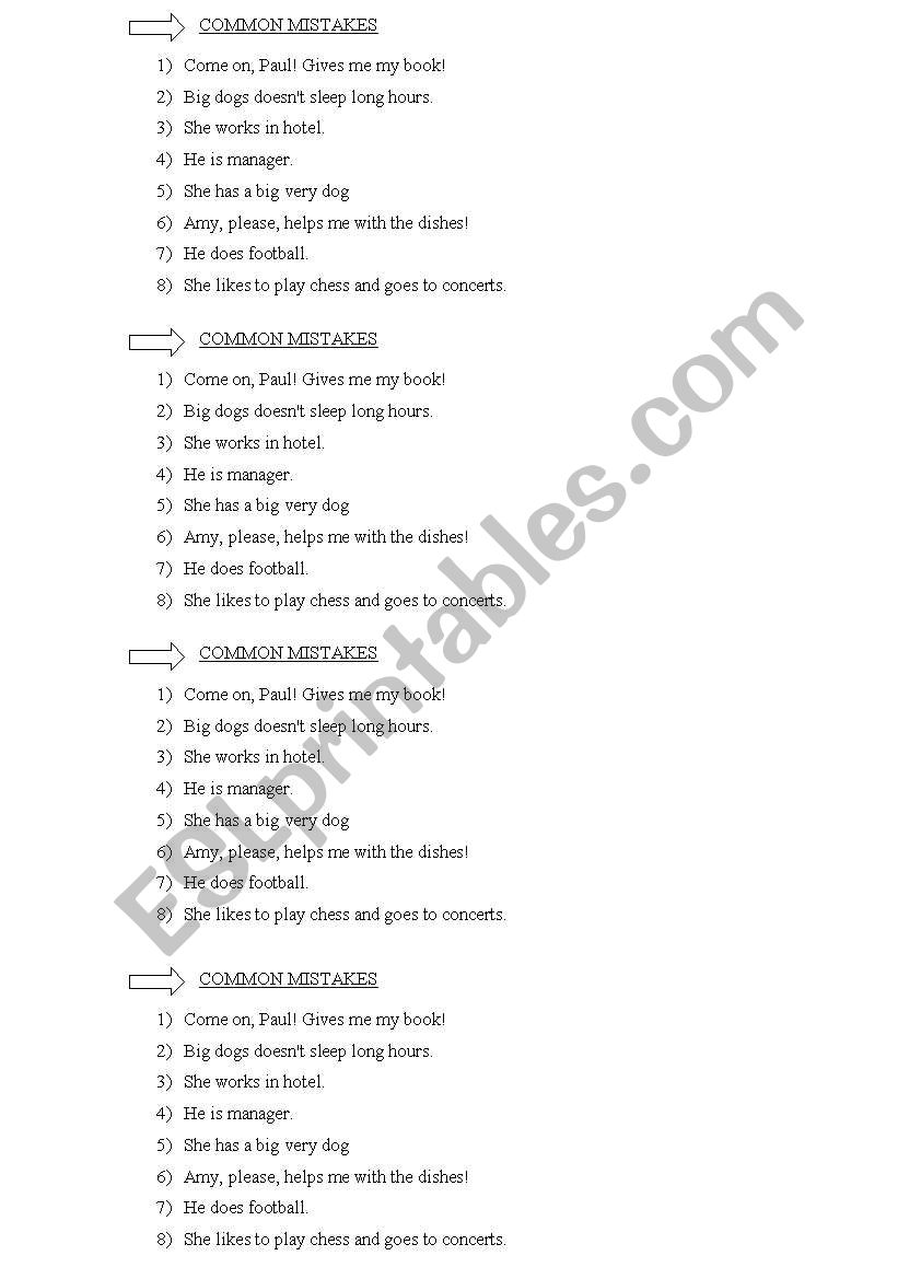 COMMON MISTAKES worksheet