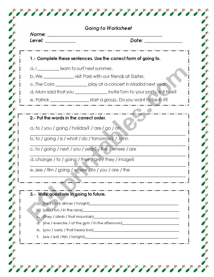 worksheet Future going to worksheet