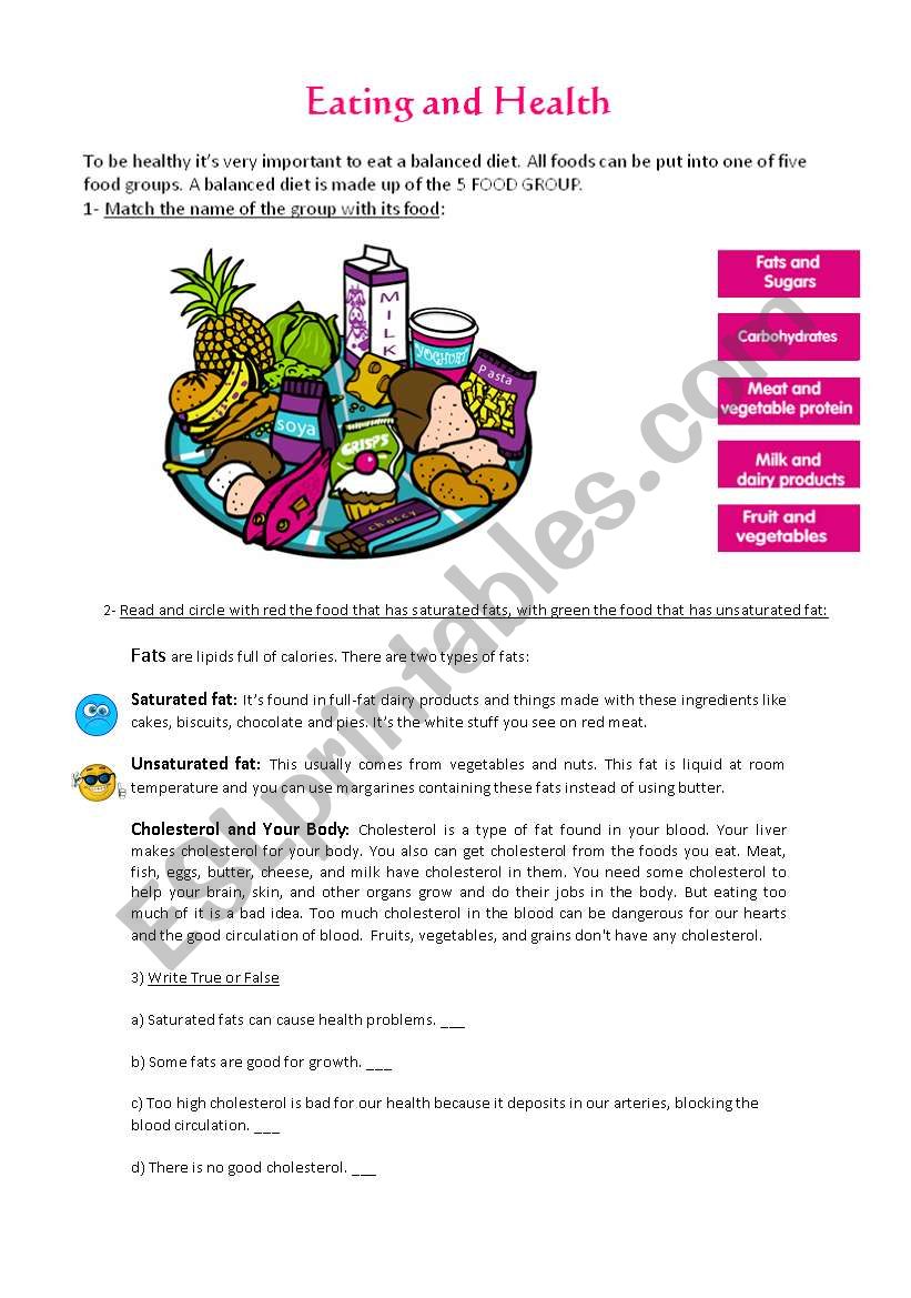 Eating and Health worksheet