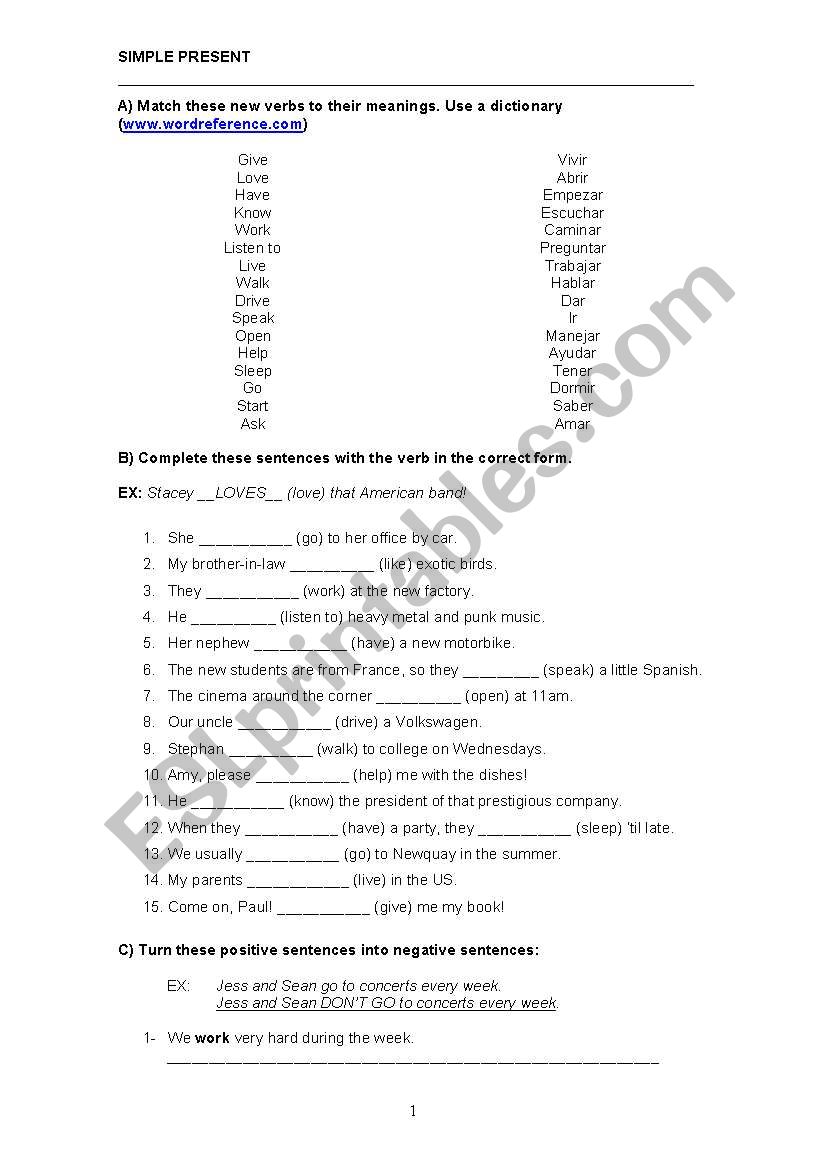 Simple Present Exercises worksheet