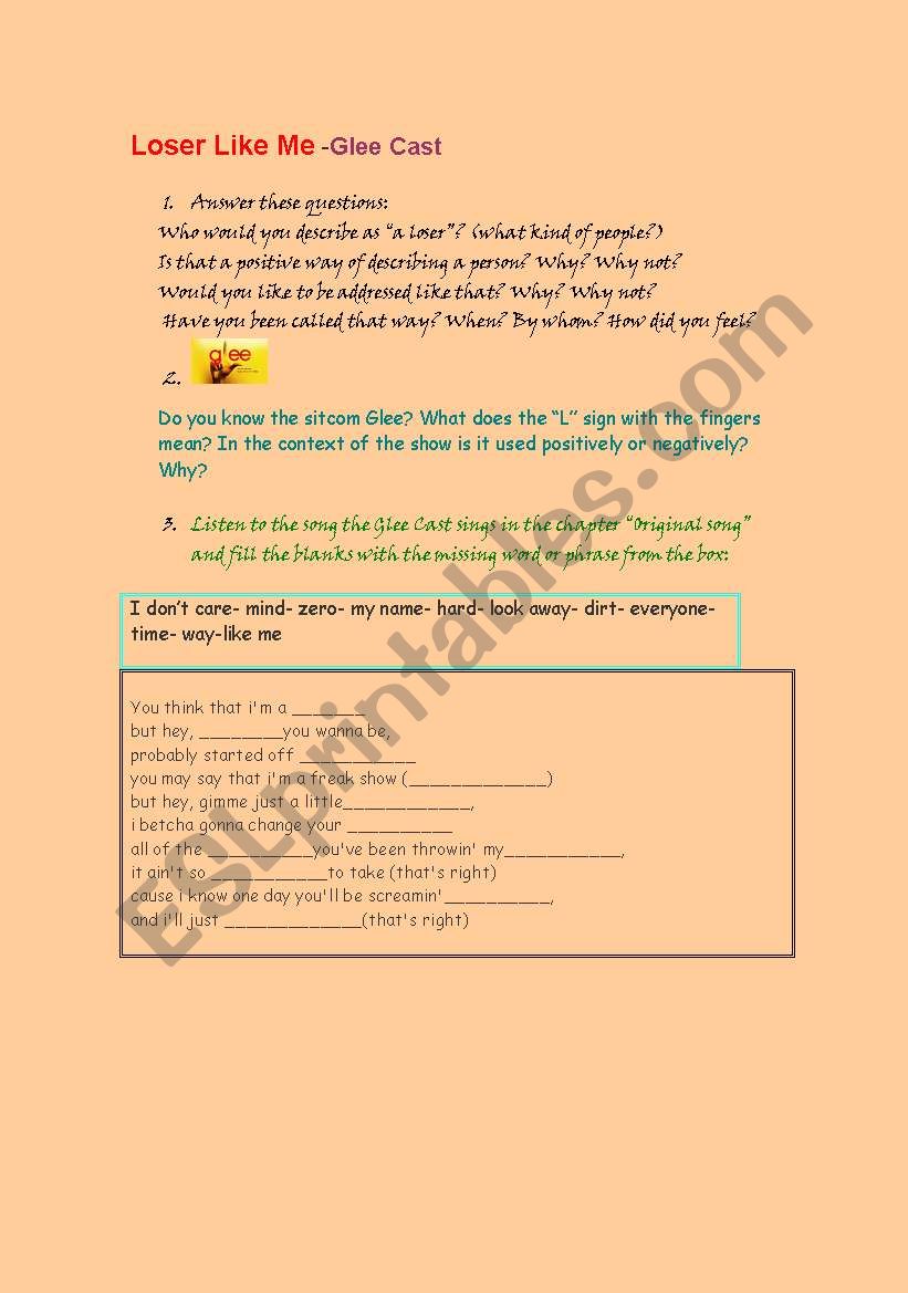 english-worksheets-loser-like-me-a-great-song-for-reflection-of