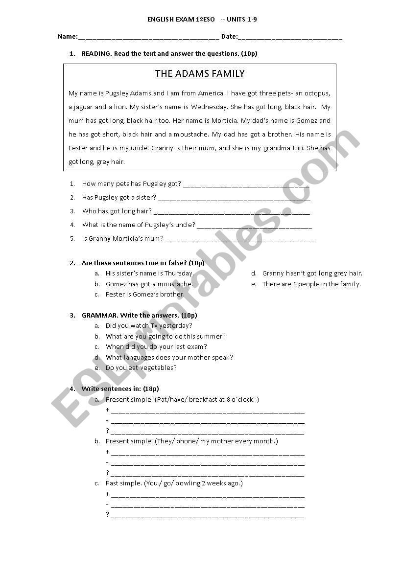 test 1ºEso worksheet