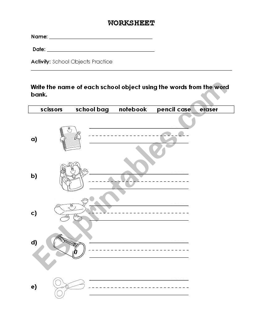 School Objects worksheet