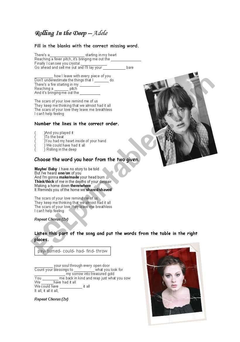 Rolling in the Deep - Adele worksheet