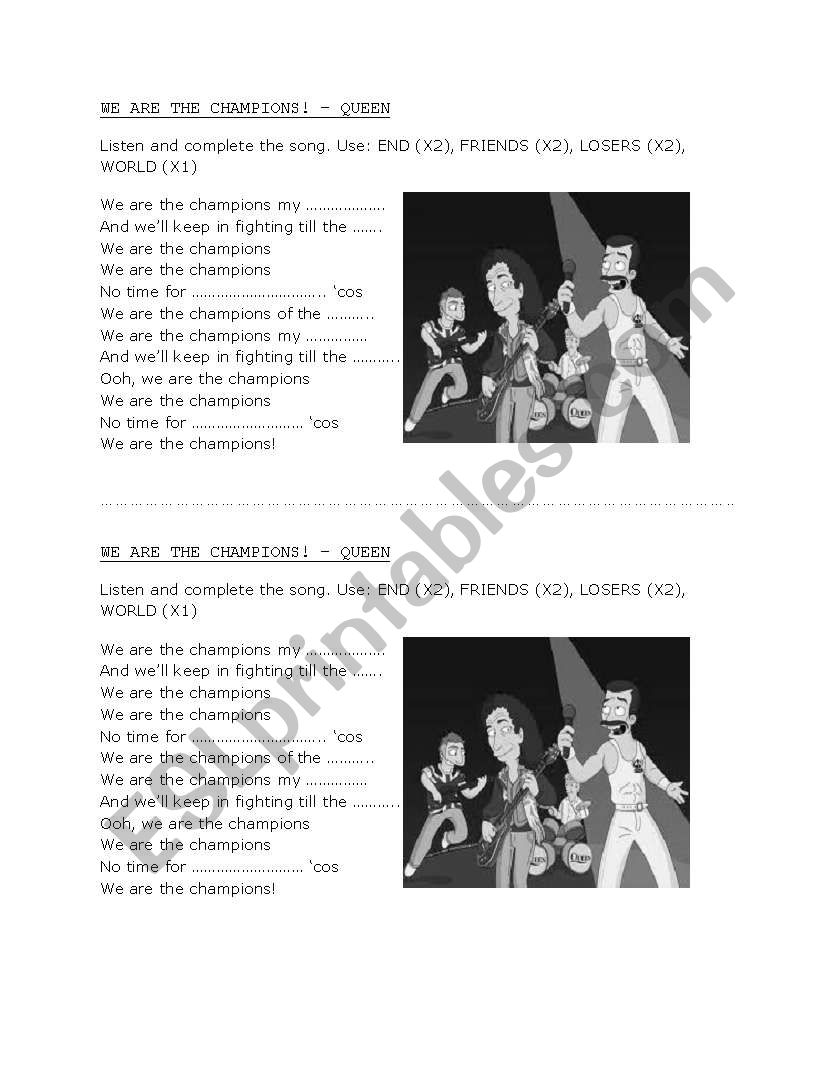 WE ARE THE CHAMPIONS worksheet