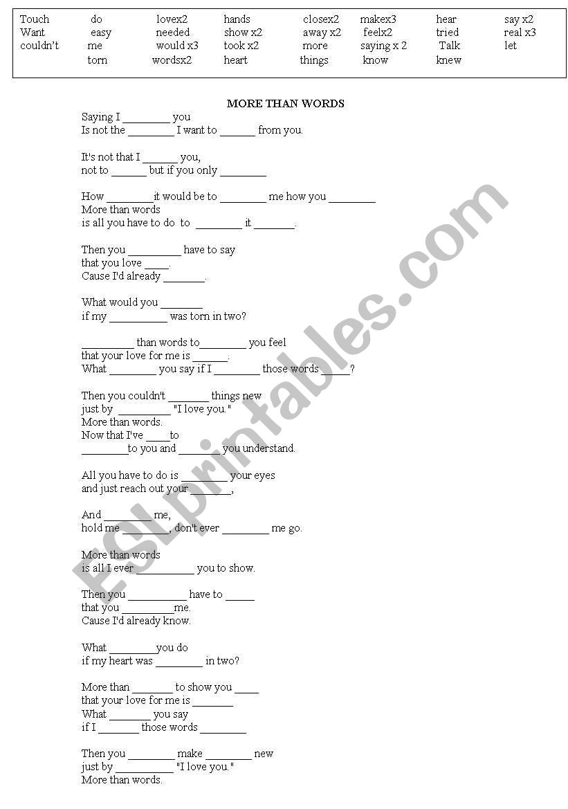 More than words worksheet