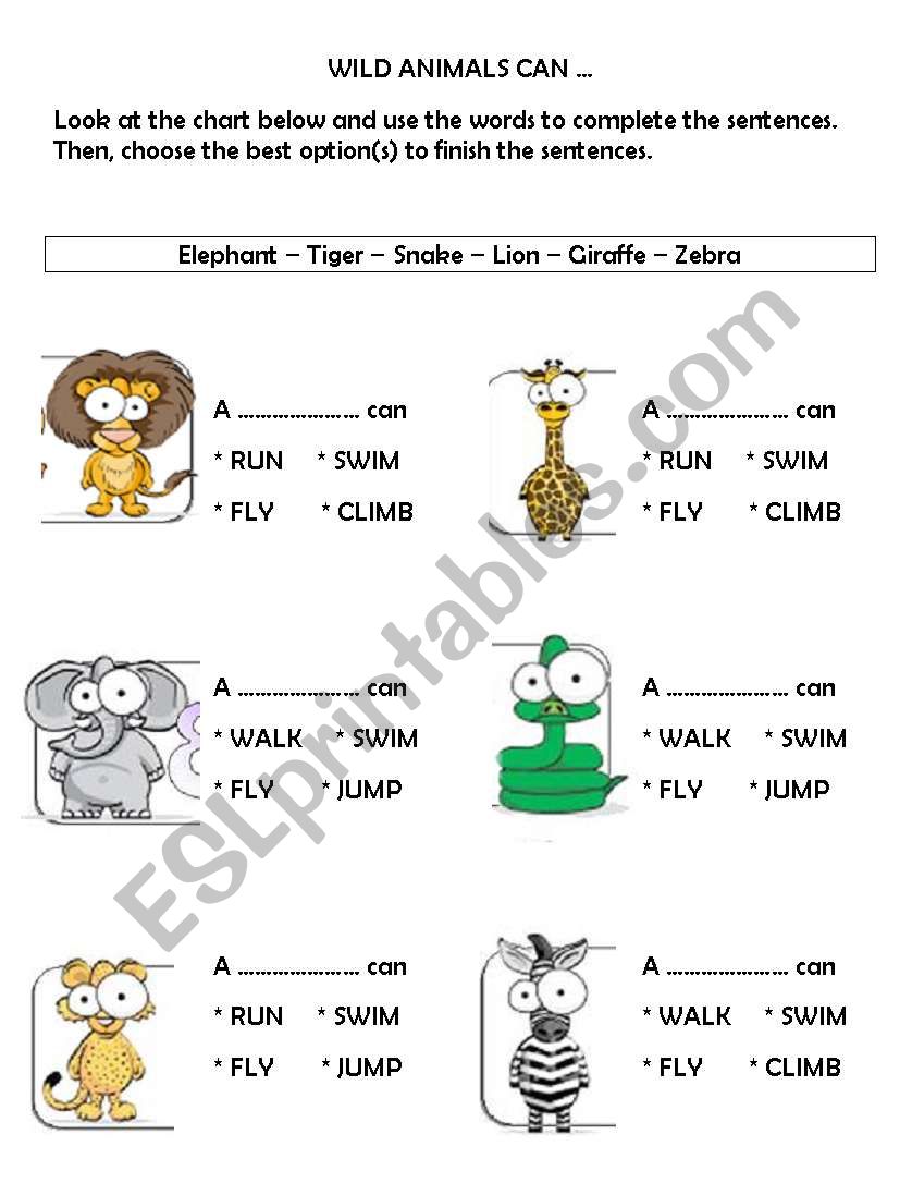 Wild animals can...  worksheet