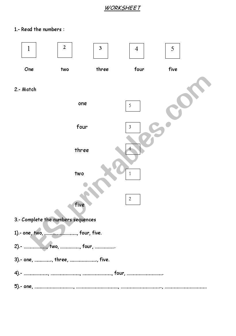 numbers  worksheet