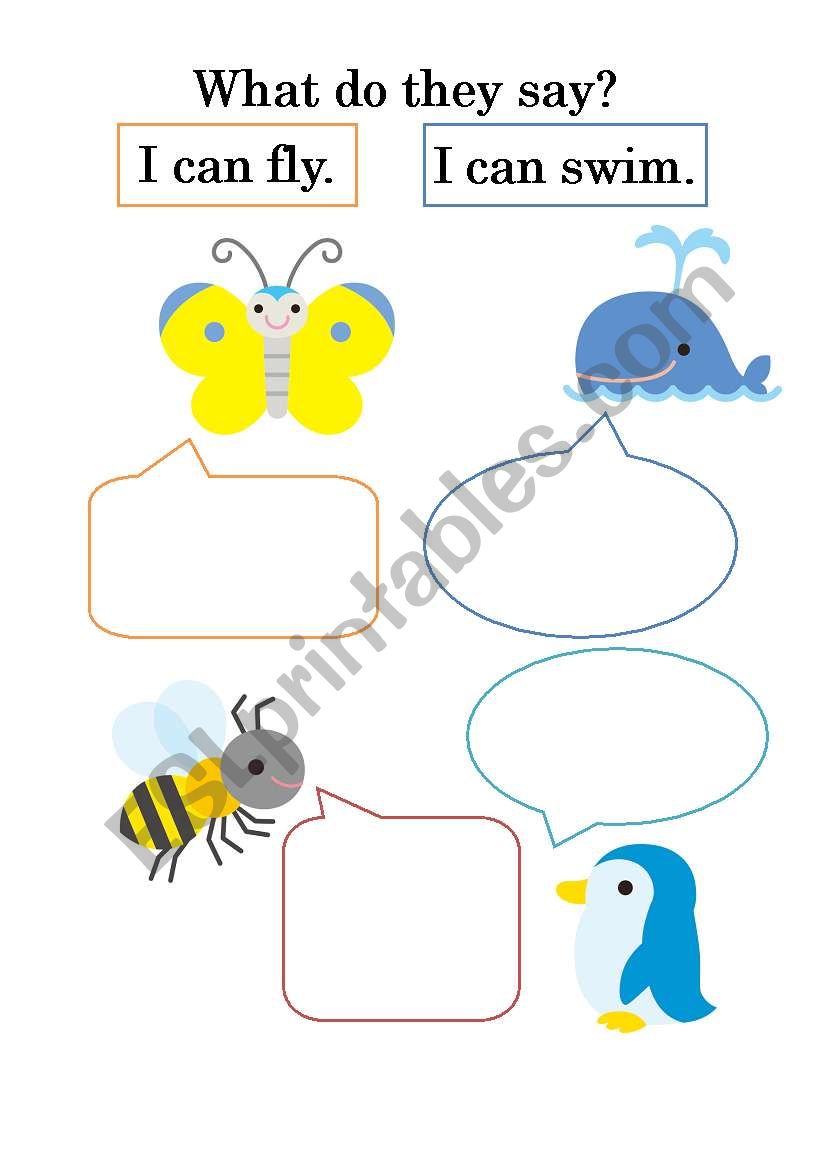 I can swim. I can fly. worksheet