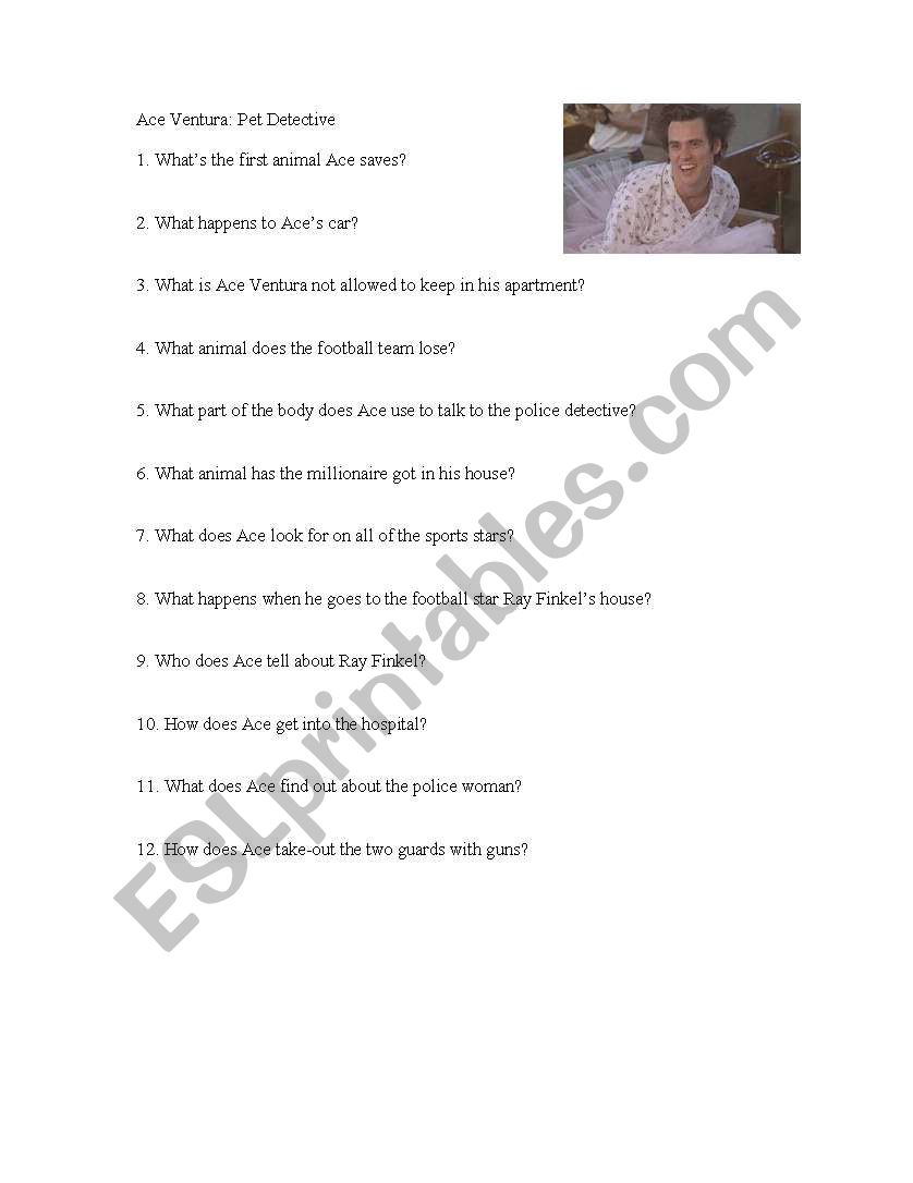 Movie worksheet for Ace Ventura