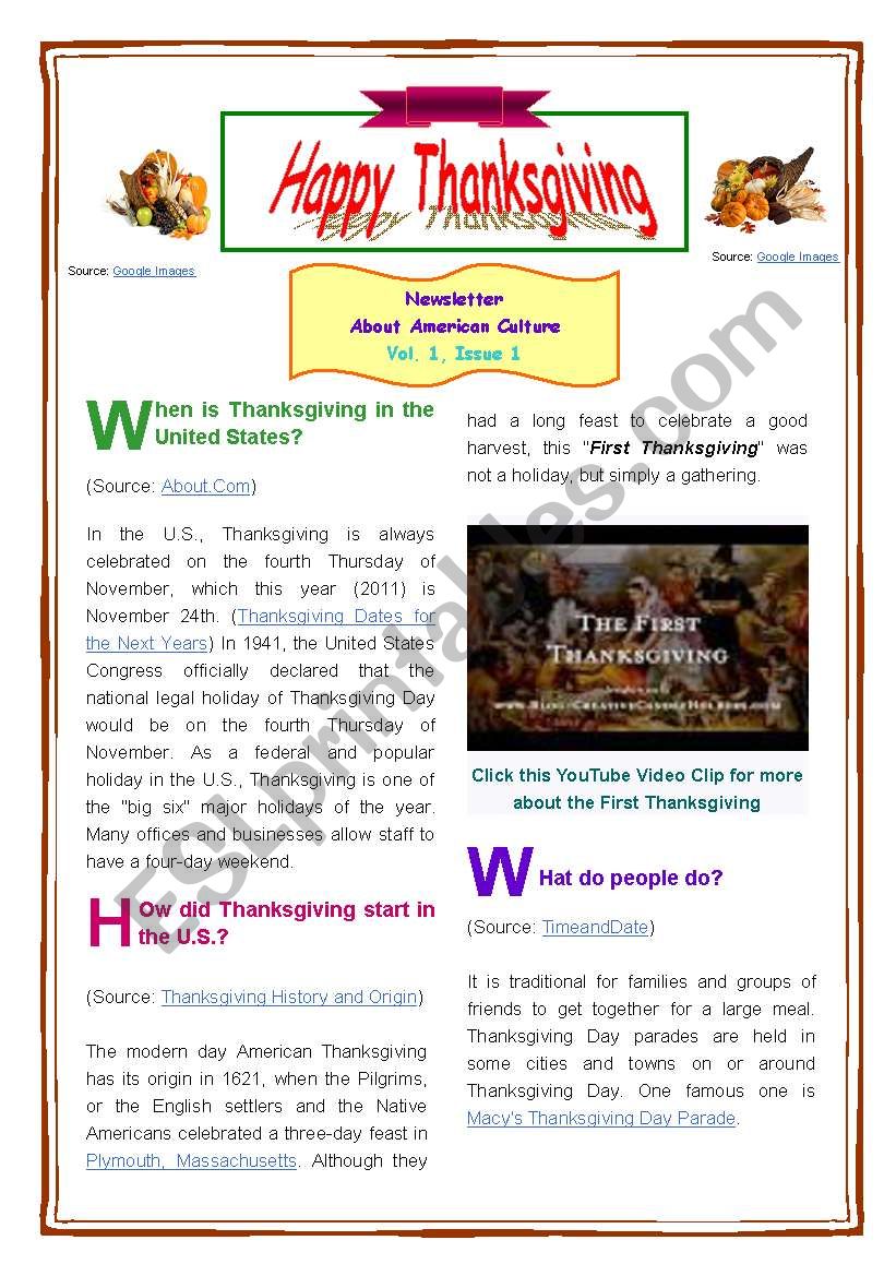 Newsletter_American Culture_Thanksgiving