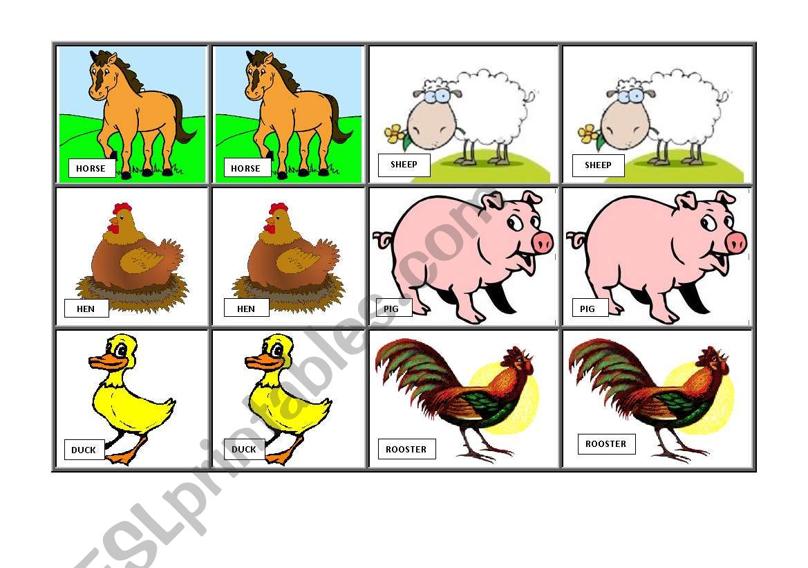 Memory game Farm Animals worksheet