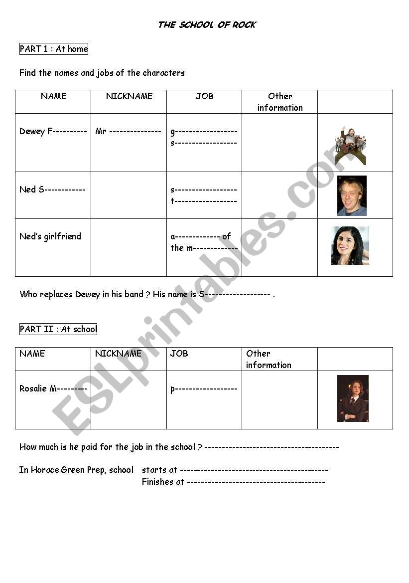 The school of rock worksheet