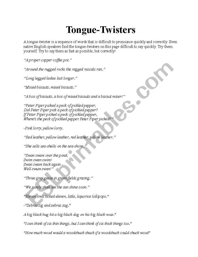 Tongue Twisters worksheet