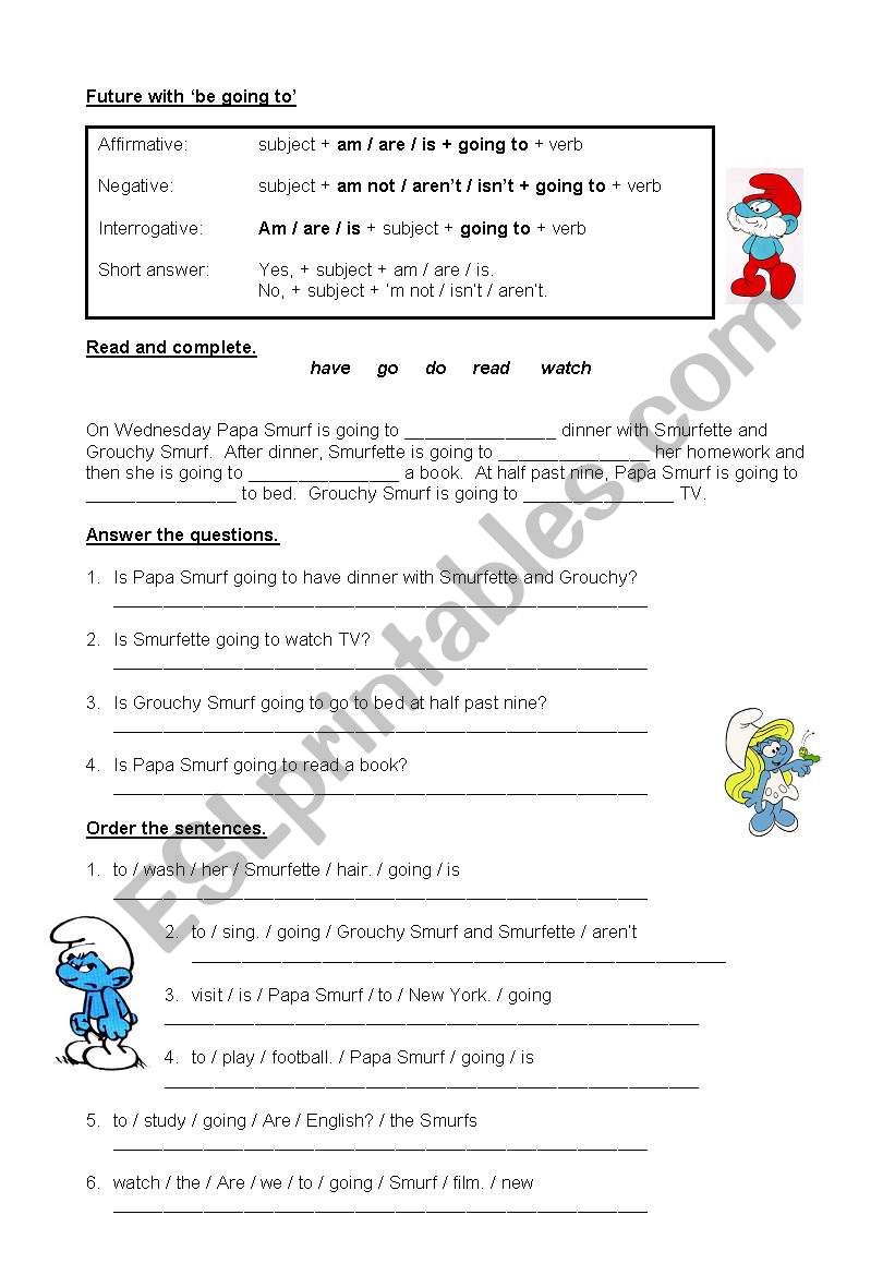 Going to with the Smurfs worksheet