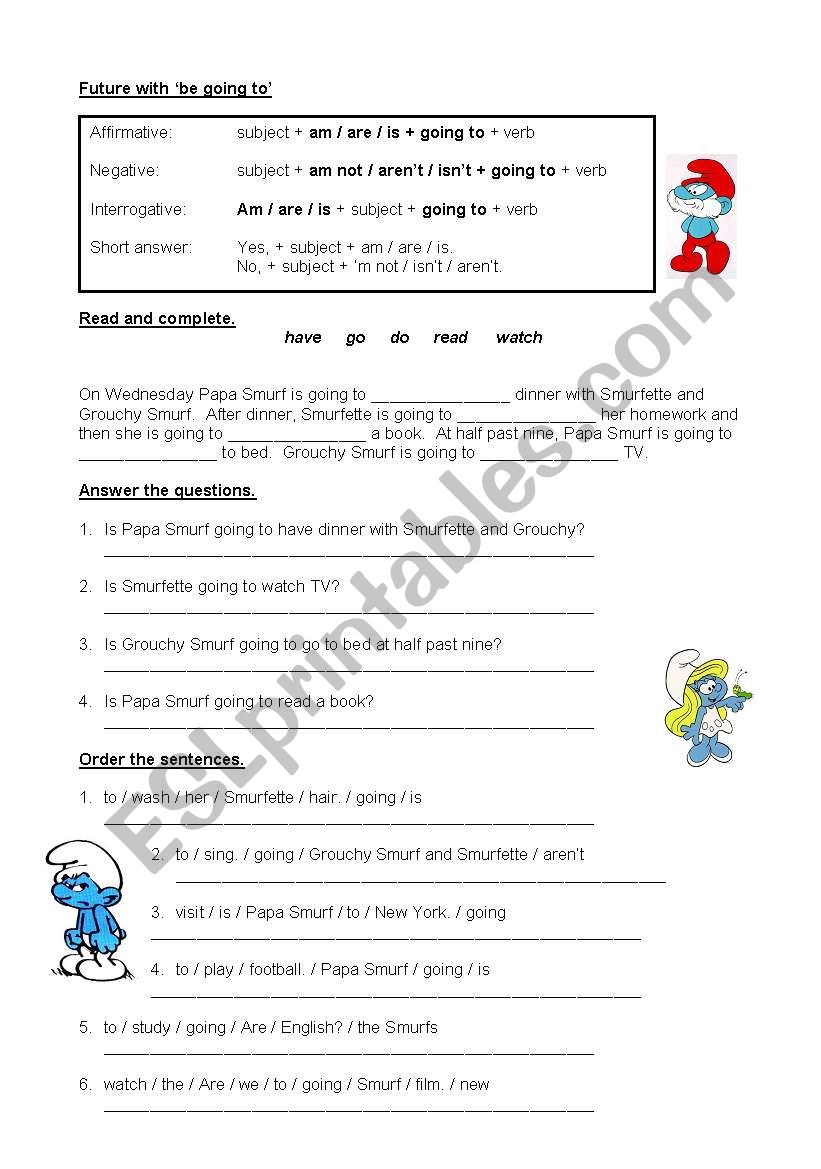 Â´Going toÂ´ with the Smurfs worksheet