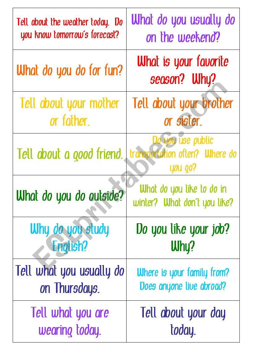 16 easy speaking tasks worksheet