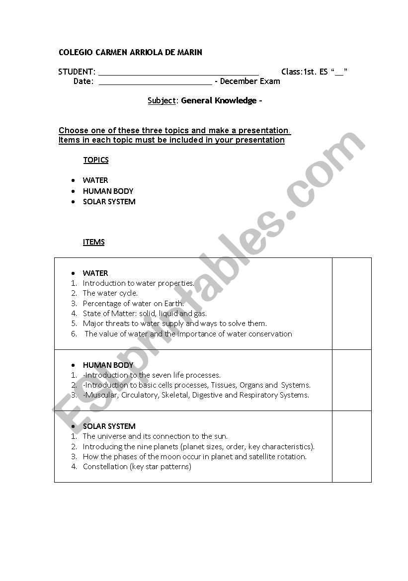 General Knowledge Test worksheet