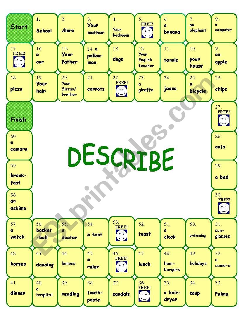 Describe the word in the box worksheet