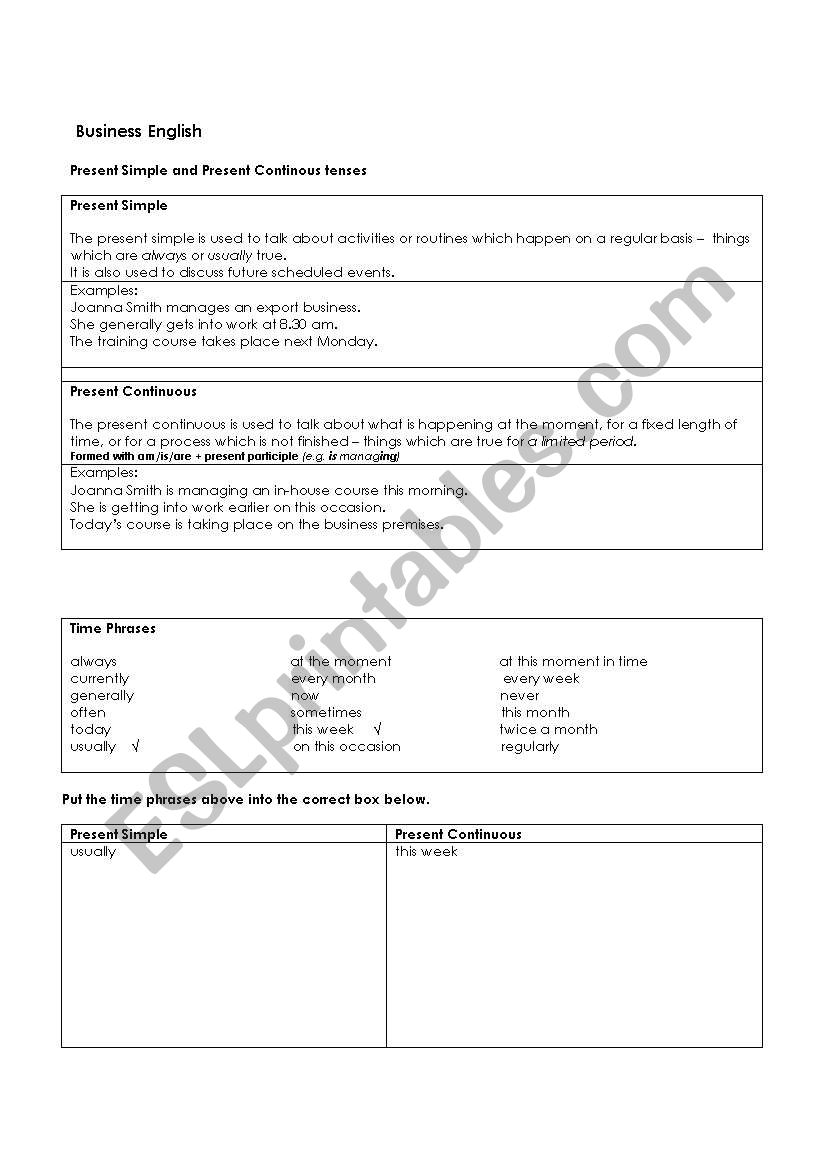 Business English - Present Simple and Present Continuous tenses