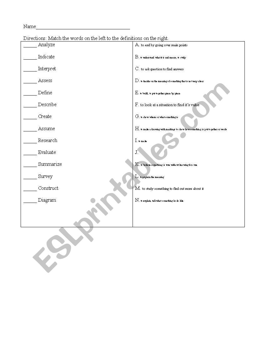 Academic Language Pre-Assessment