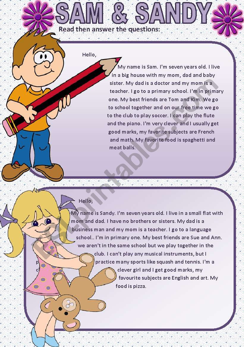 SAM & SANDY worksheet