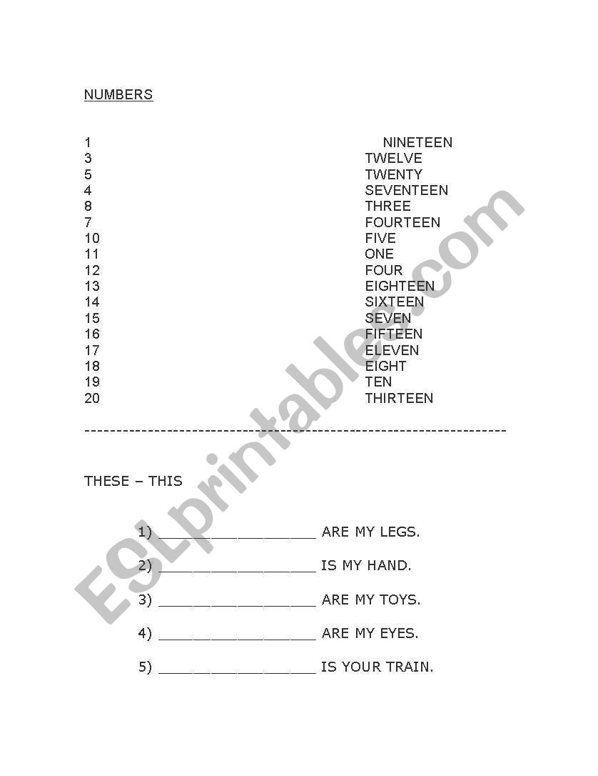 english worksheets numbers