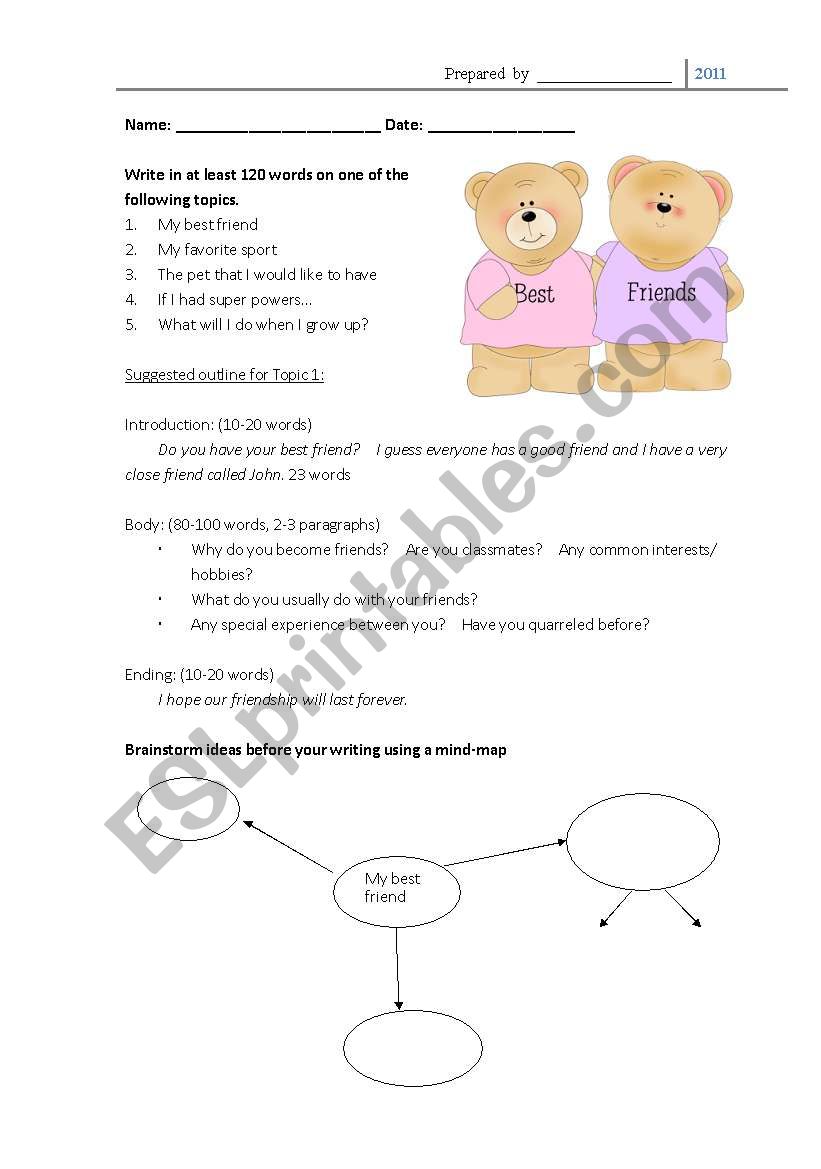 Writing task My Best Friend worksheet