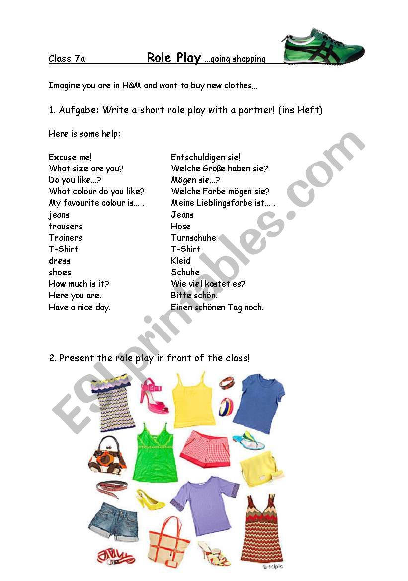 Shopping clothes worksheet
