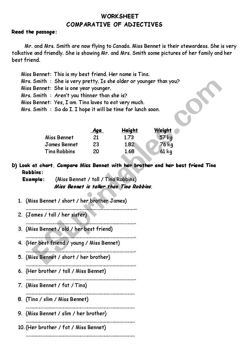 comparatives worksheet