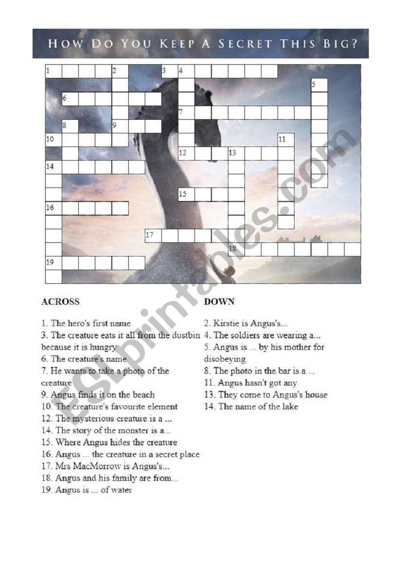 The Water Horse crossword worksheet