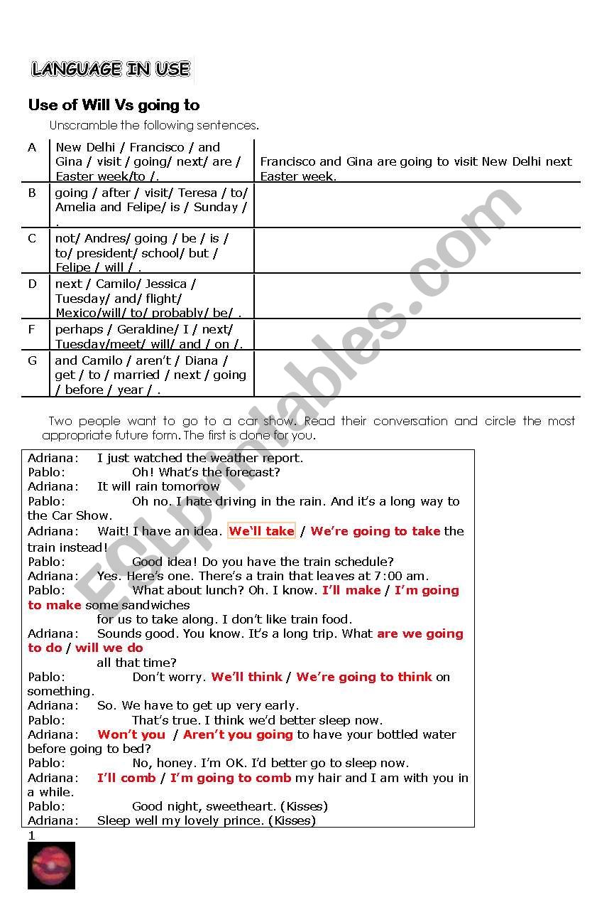 Will Vs Going to worksheet