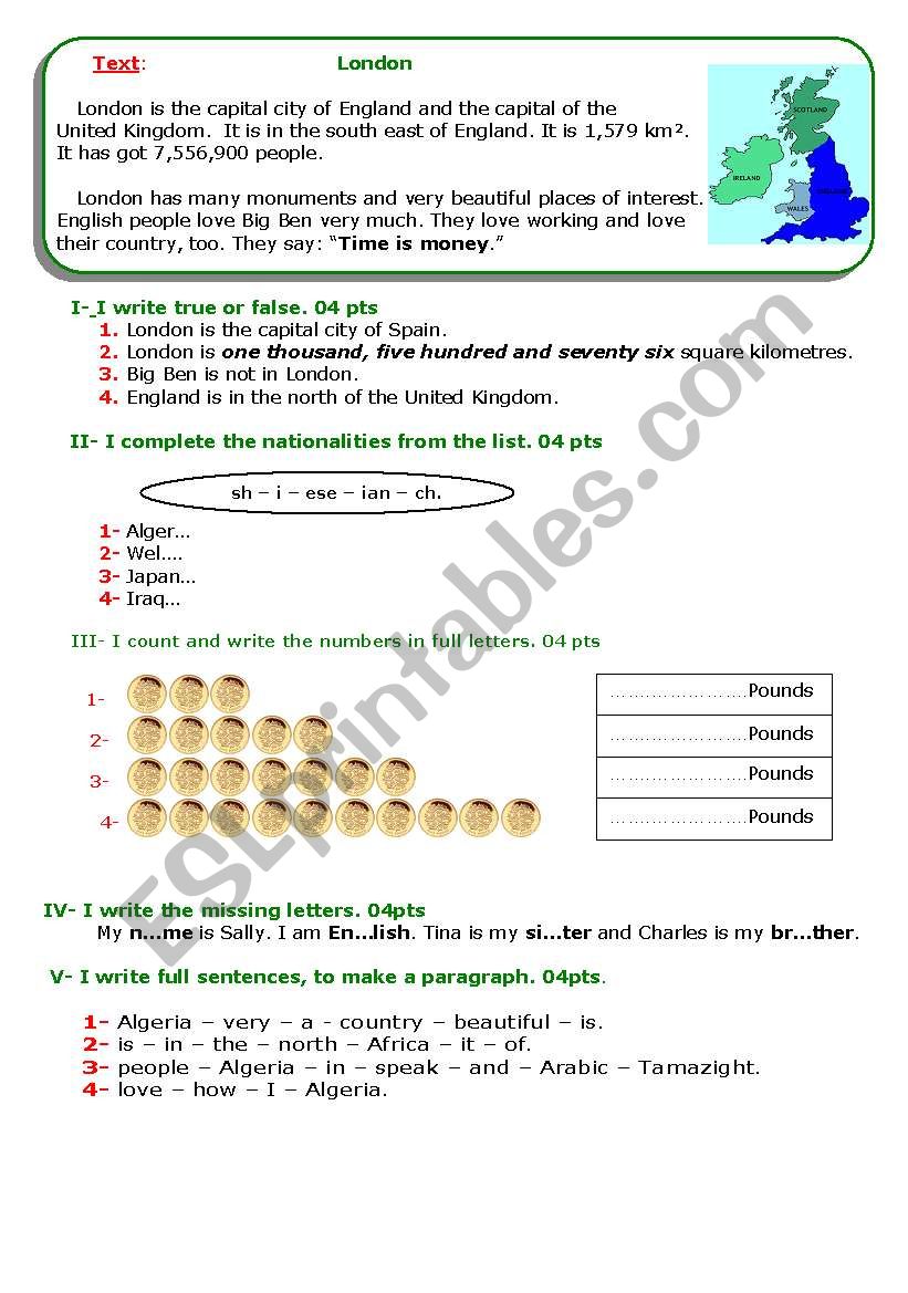 London worksheet