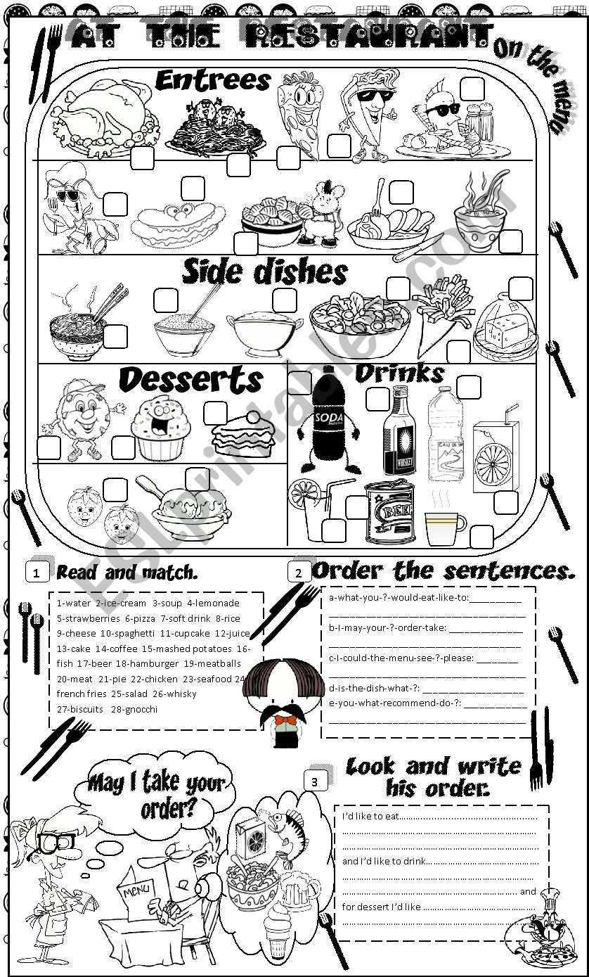 at the restaurant - ESL worksheet by angelamoreyra