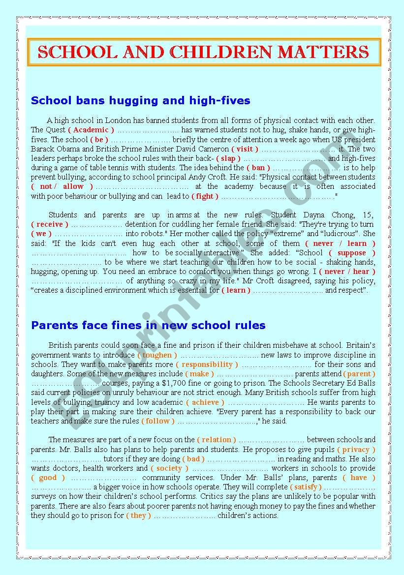 SCHOOL AND CHILDREN MATTERS worksheet