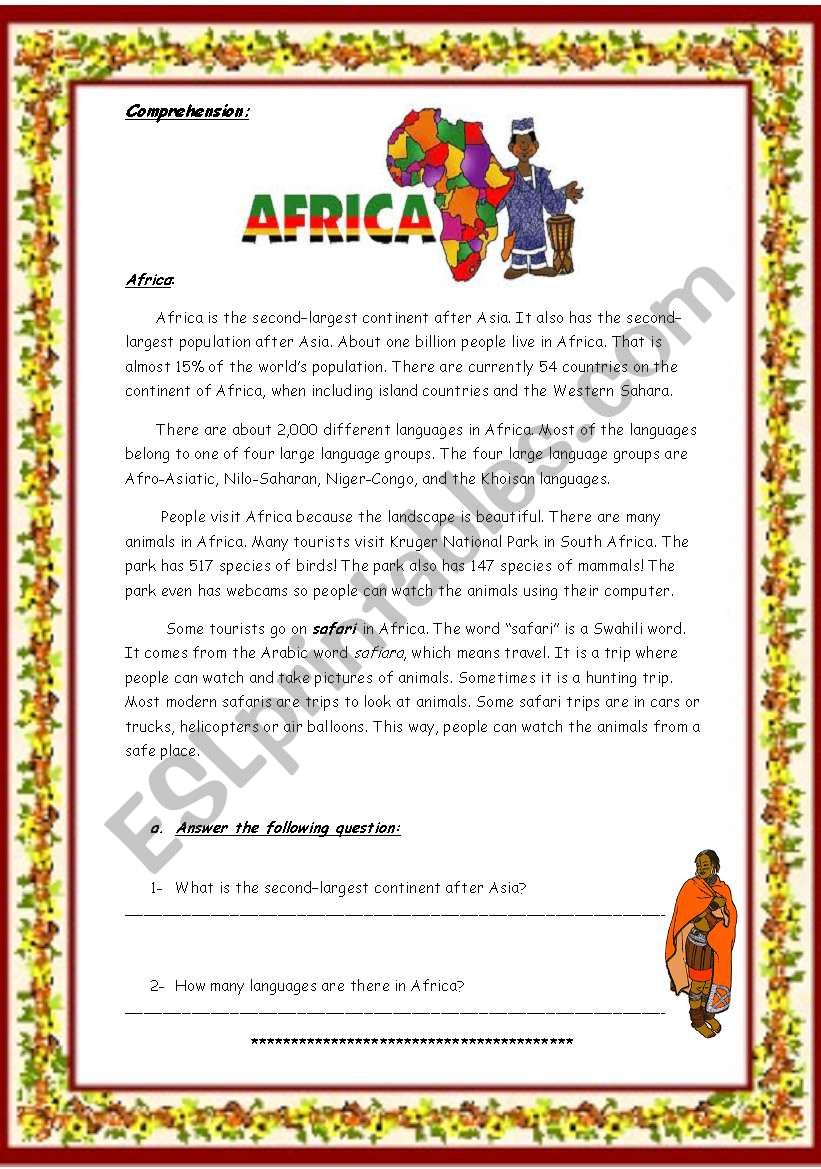 Africa / 2 pages/ 4 Tasks worksheet