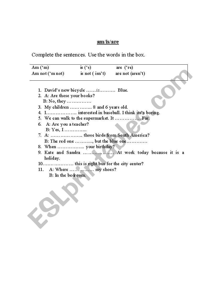 am/is/are worksheet