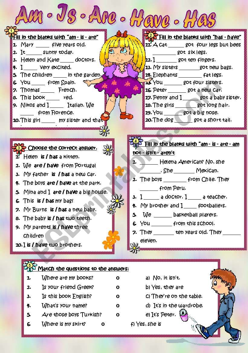 am is are have has esl worksheet by mariamit