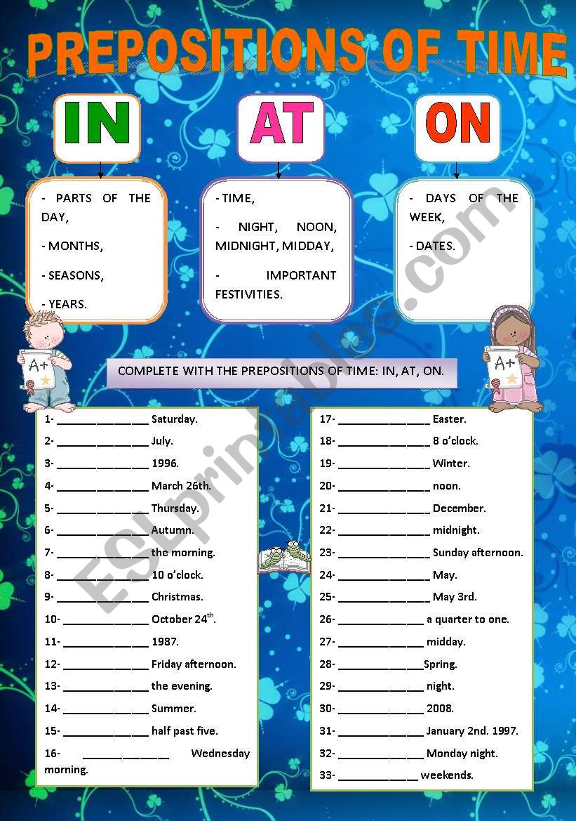 PREPOSITIONS OF TIME - IN, AT, ON