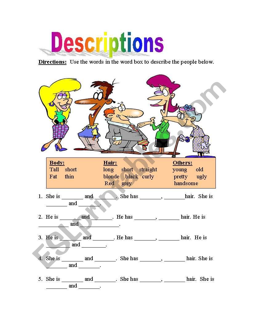 Descriptions worksheet